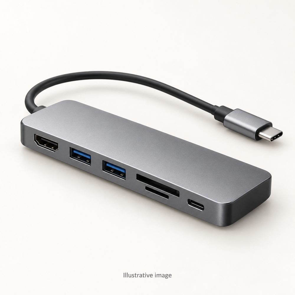 Illustrative design render of Connect 7 — USB-C Multiport Hub; actual product may differ.