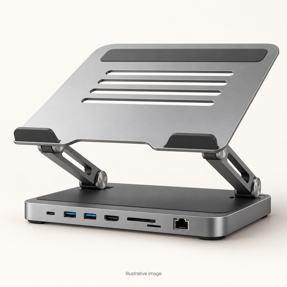 Illustrative design render of Dock — Laptop Stand with USB Hub; actual product may differ.