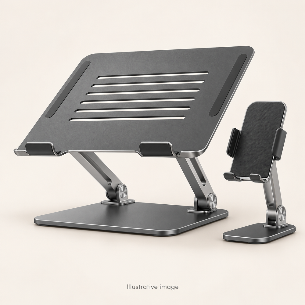 Illustrative design render of Duo — Laptop and Phone Stand; actual product may differ.